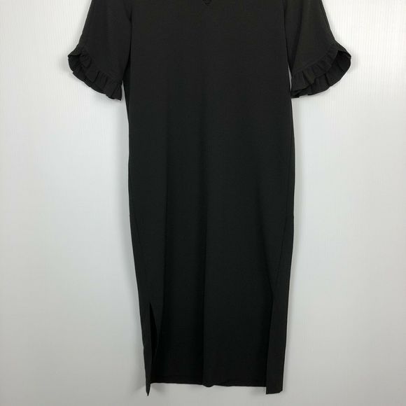 Ganni Black Midi Dress Crepe Side Slits 34 US XS - Picture 5 of 11